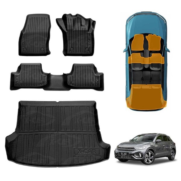 3D Floor Mats Boot Liner Set for Volkswagen VW T-Roc 2020-2026 All Weather Heavy Duty Cargo Car Trunk Luggage Tray