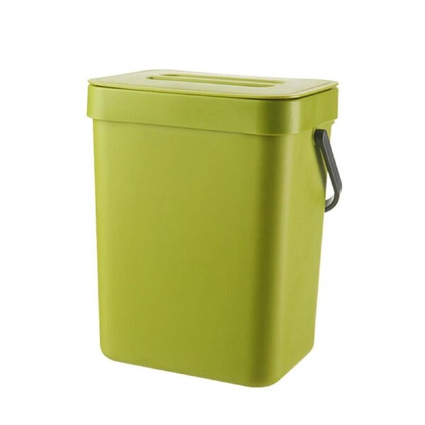 Cupboard Door Hanging Trash Can Wall Mounted Rubbish Bin Push-top Trash Can Lid Green