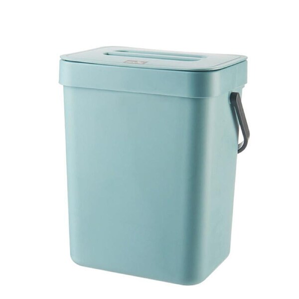 Cupboard Door Hanging Trash Can Wall Mounted Rubbish Bin Push-top Trash Can Lid Grey Blue