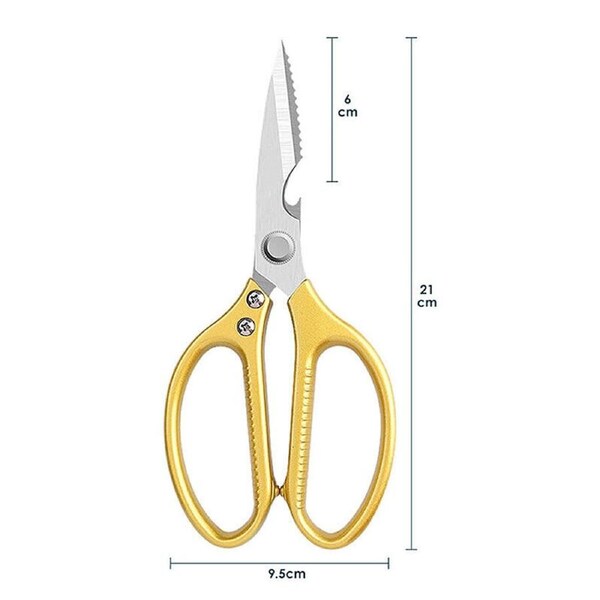 Kitchen Scissors Shears Heavy Duty Stainless Steel Fish Chicken Bone Beer Opener Golden