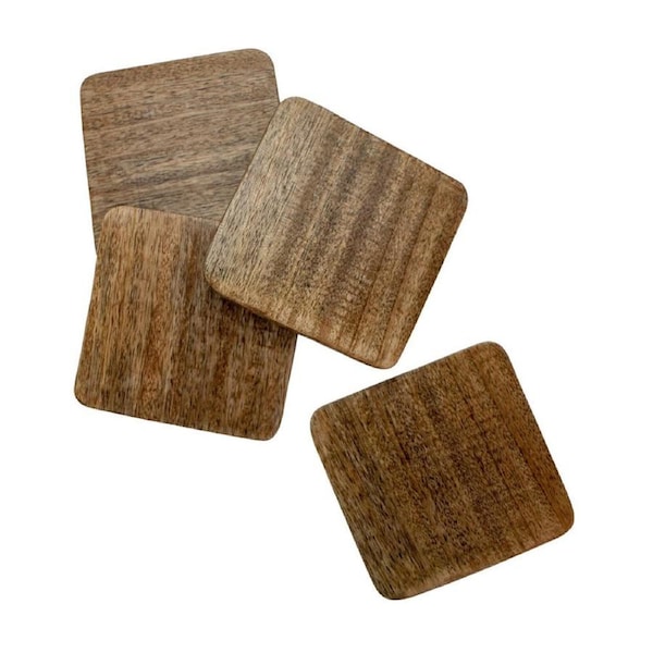 4pc NF Living Mango Wood Coasters Square 10cm Solid Natural