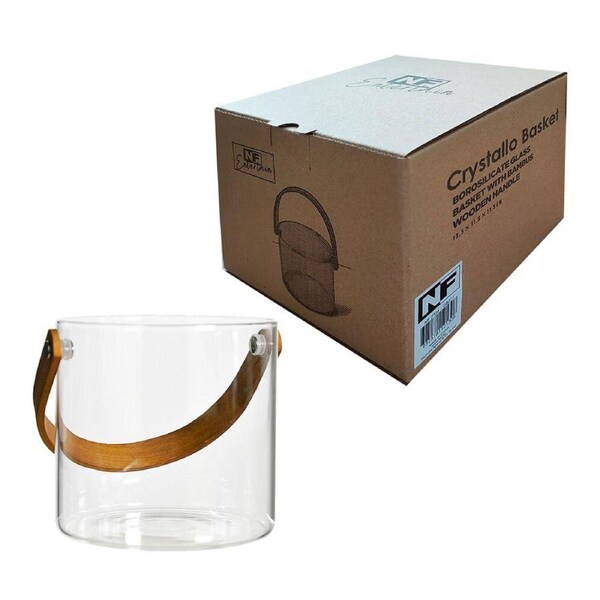 NF Living Glass & Bamboo Ice Bucket Barware 13x12cm Clear