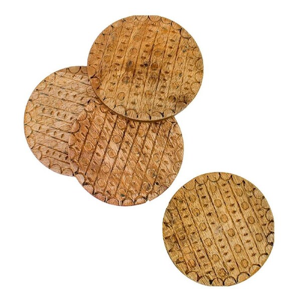 4pc NF Living Mango Wood Coasters HandCrafted 10x10cm Solid Natural