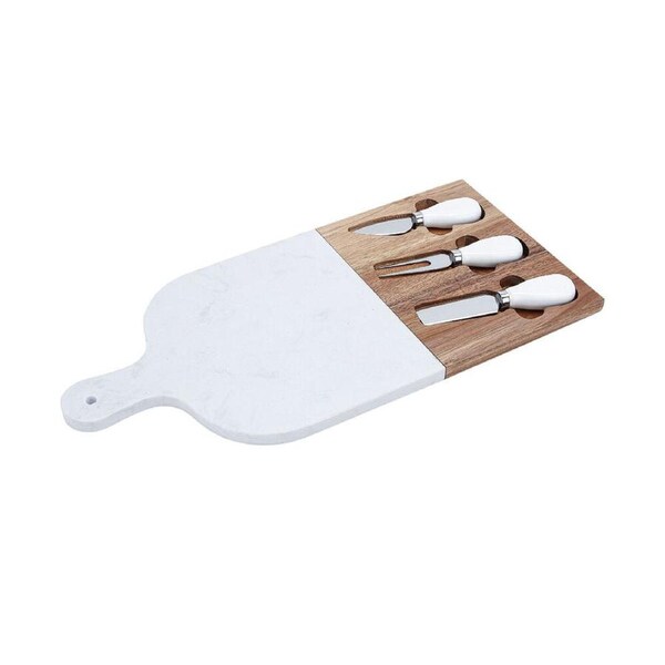 NF Living Cheese Board Pack Set Marble w/ 3 Knives 42x20cm