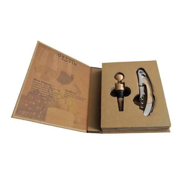 2pc NF Living Wine Gift Set Utensil Included 16x13cm Solid Brown