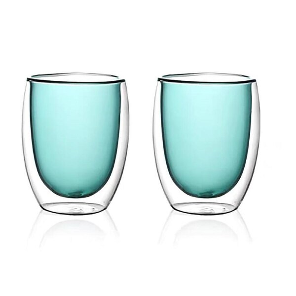 2pc NF Living Serving Hued Glass 350ml Solid Double-Walled Blue