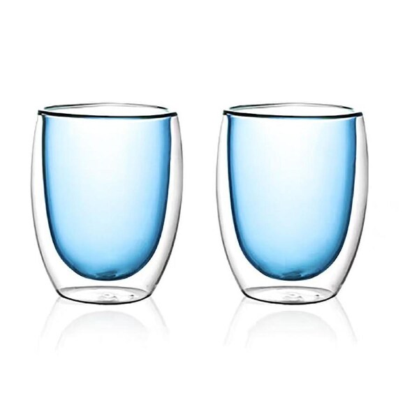 2pc NF Living Serving Hued Glass 350ml Solid Double-Walled Blue