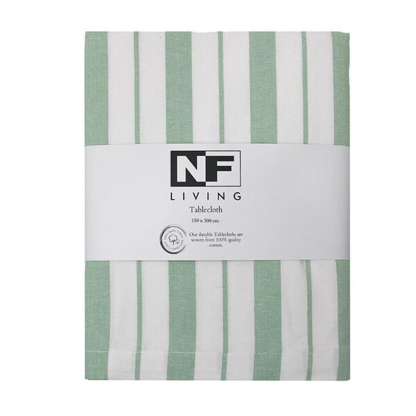 NF Home & Entertaining Essentials French Table Cloth 150x300cm Striped Sage