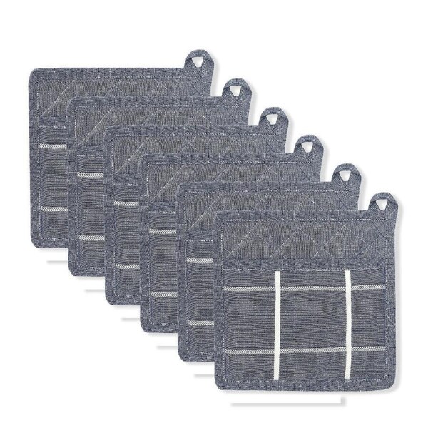 6PK NF Home & Entertaining Essentials Greenland Potholder 20x20cm Quilted Blue