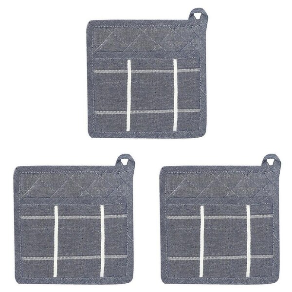 3PK NF Home & Entertaining Essentials Greenland Potholder 20x20cm Quilted Blue