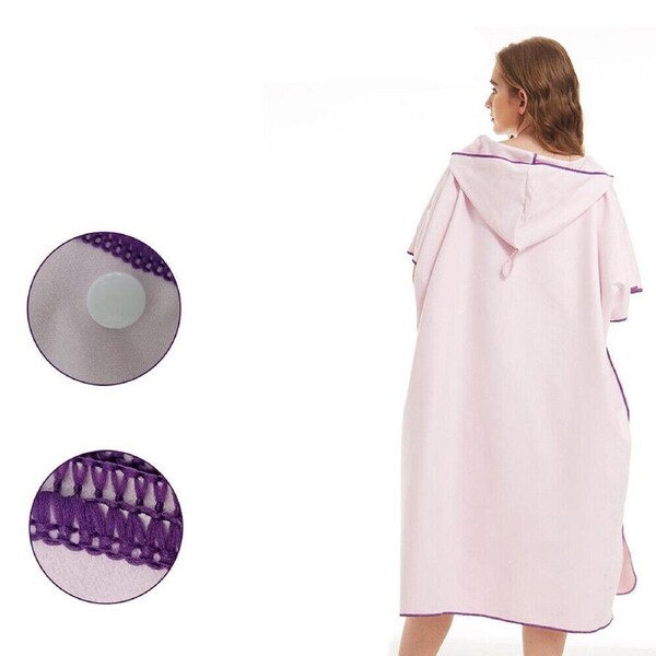 Beach Towels Quick Dry Robe Towels Bath Hooded Poncho Bathrobe Adult Changing Pink