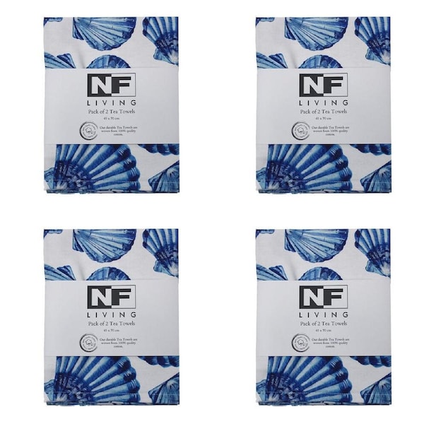 4x 2pc NF Home & Entertaining Essentials Blushell Tea Towel 45x70cm Solid Blue
