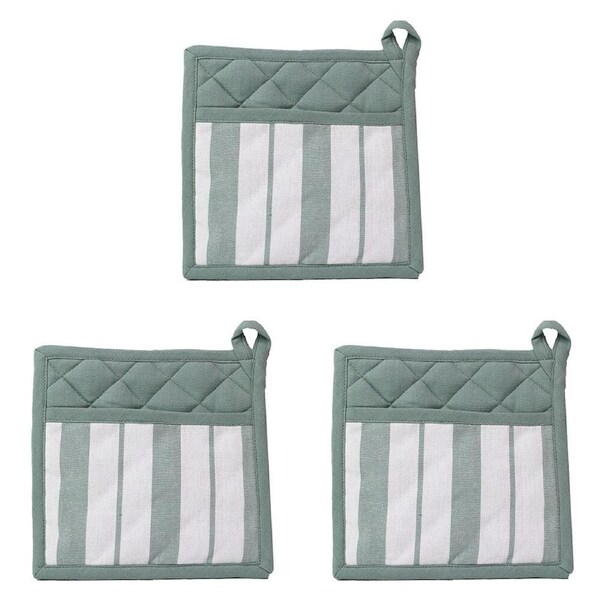 3PK NF Home & Entertaining Essentials French Potholder 20x20cm Striped Sage