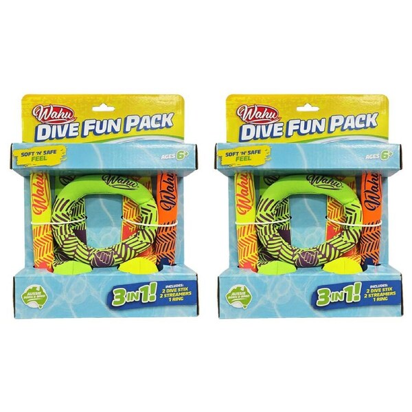 2x 5pc Wahu Dive Fun Pack Pool Toy Kit for Kids w/ Sticks Streamers and Ring 6y+
