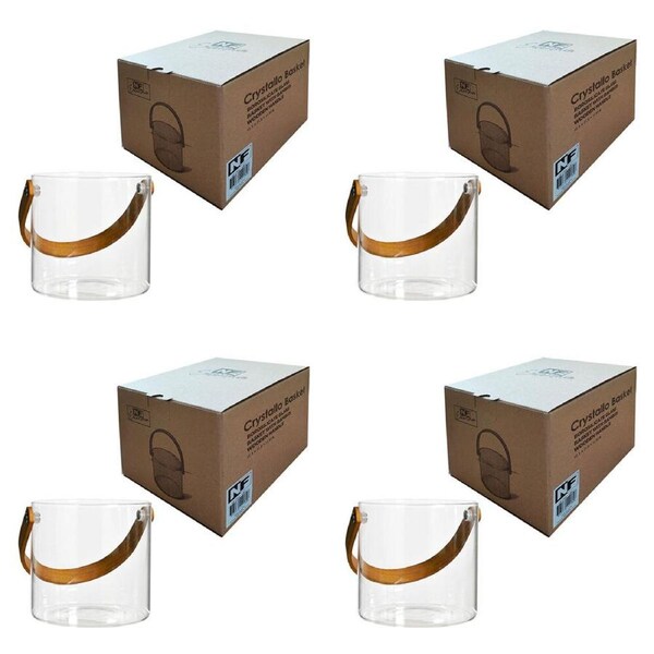 4PK NF Living Glass & Bamboo Ice Bucket Barware 13x12cm Clear