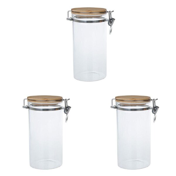 3PK NF Living Glass Cannister Airtight Seal 10x20cm Solid Clear