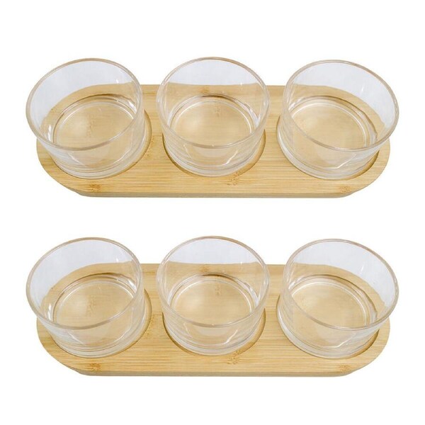 2x 3pc NF Living Serving Glass Tray 30cm Natural Bamboo