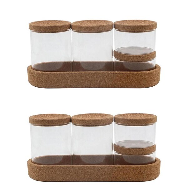 2x 4pc NF Living Glass Spice Jars Minimalist Set 26x12cm Solid Clear