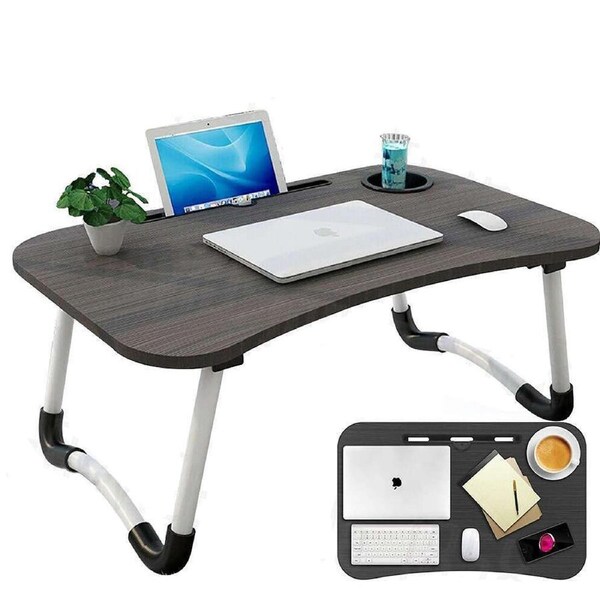 Laptop Stand Table Foldable Desk Computer Study Bed Adjustable Portable Cup Slot Black