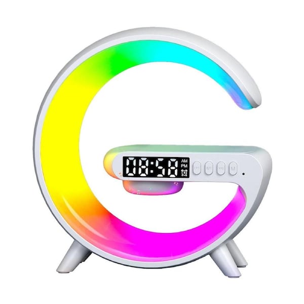 Smart Night Light Bluetooth Speaker Wireless Charger RGB Alarm Clock LED Lamp White
