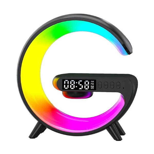 Smart Night Light Bluetooth Speaker Wireless Charger RGB Alarm Clock LED Lamp Black