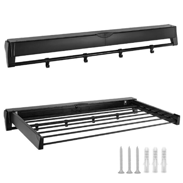 Wall Mounted Drying Rack Clothes Airer Laundry Indoor Outdoor Folding Dryer Black