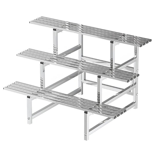 Large Garden Stainless Steel Pots Plant Stand Rack Chrome 3 Tier