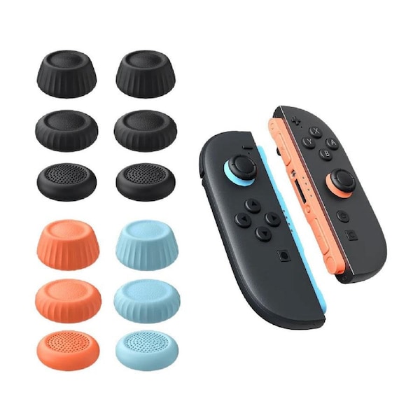JSAUX Multi-Mode Joystick Cap and Thumb Grip with Lever Guard Set for Switch 2 12 PCS) - Blue + Orange + Black