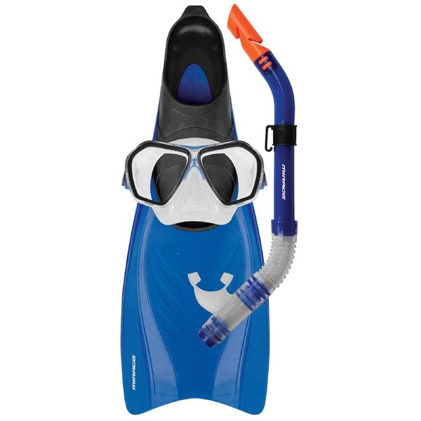 4pc Mirage Bali Silicone Snorkelling Mask/Snorkel/Fins Set Small Blue