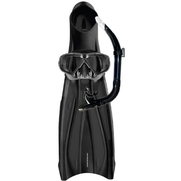 4pc Mirage Barracuda Snorkelling Mask/Snorkel/Fins Set XL Black