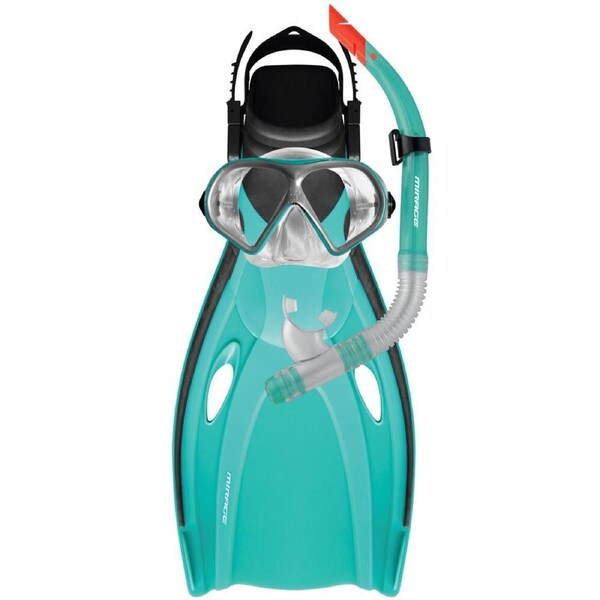 4pc Mirage Mission Silicone Snorkelling Mask/Snorkel/Fins Set S/M Teal