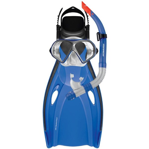 4pc Mirage Mission Silicone Snorkelling Mask/Snorkel/Fins Set L/XL Blue