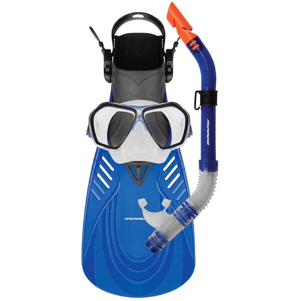 4pc Mirage Fiji Silicone Snorkelling Mask/Snorkel/Fins Set L/XL Blue