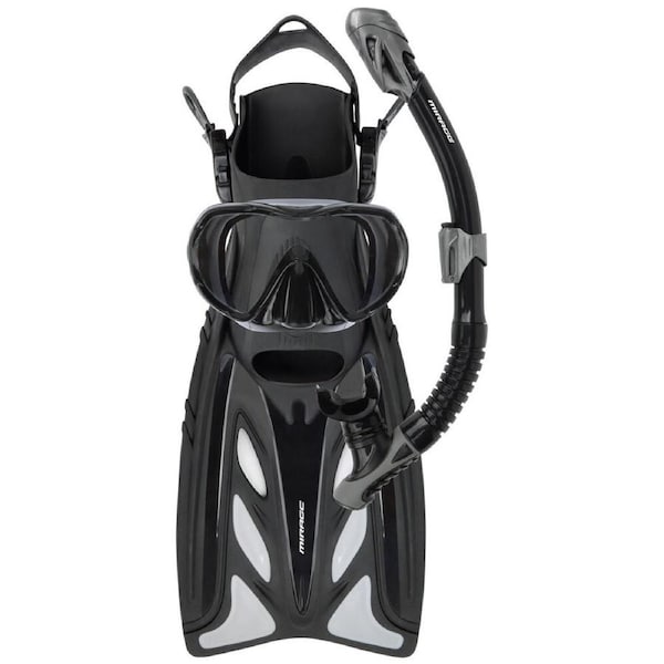 4pc Mirage Rayzor Infinity Dry Silicone Mask/Snorkel/Fins Set S/M Black