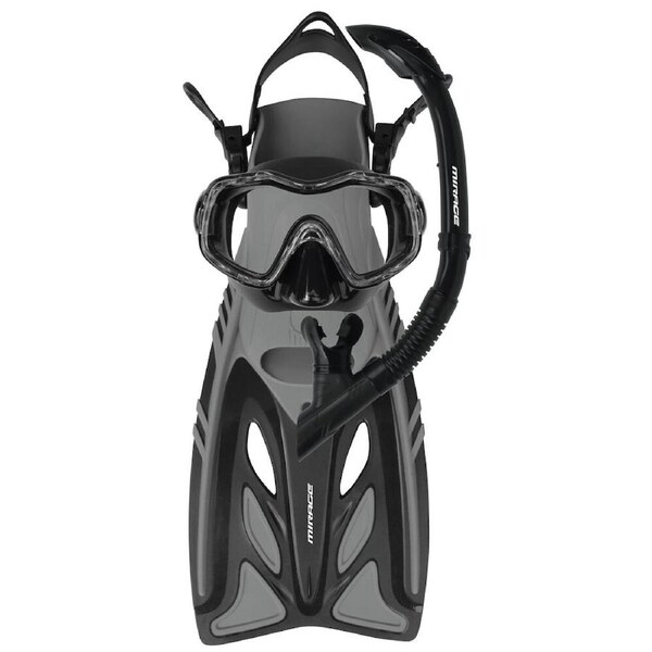 4pc Mirage Raven Junior Snorkelling Mask/Snorkel/Fins Set S/M Black