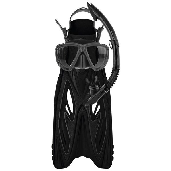 4pc Mirage Rayzor Gold Snorkelling Mask/Snorkel/Fins Set S/M Black