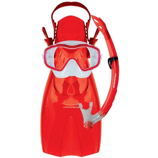 4pc Mirage Shrimp Junior Snorkelling Mask/Snorkel/Fins Set S/M Red