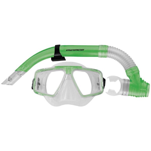 2pc Mirage Quest Snorkelling/Swimming Mask & Snorkels Set Green