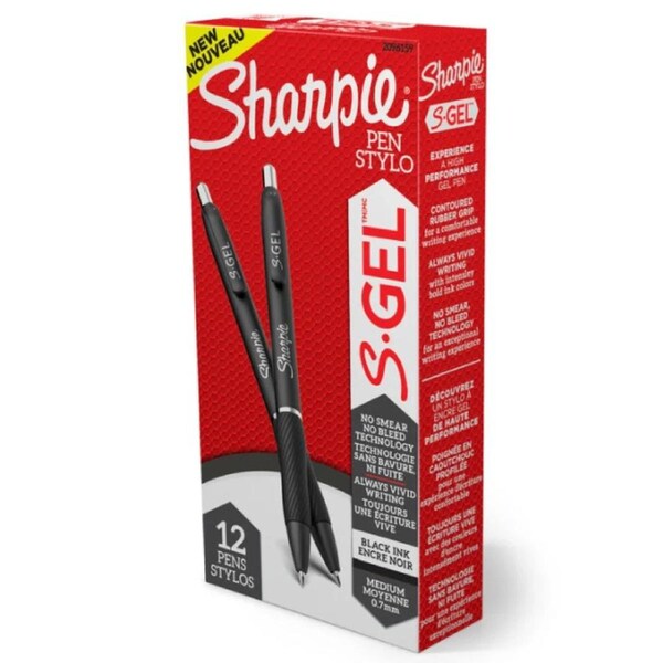 Sharpie Gel Pen Retractable 0.7mm Ballpoint Black Box 12
