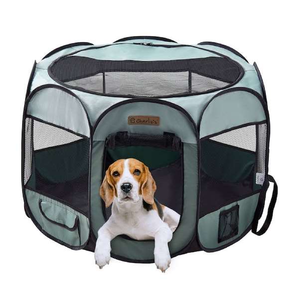 Charlie's Adventure Pet Playpen Foldable Portable Crate Sage Large