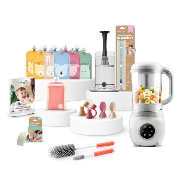 Cherub Baby Automatic Baby Food Maker, Steriliser & Warmer Dusty Rose & Sand Bundle (BW)