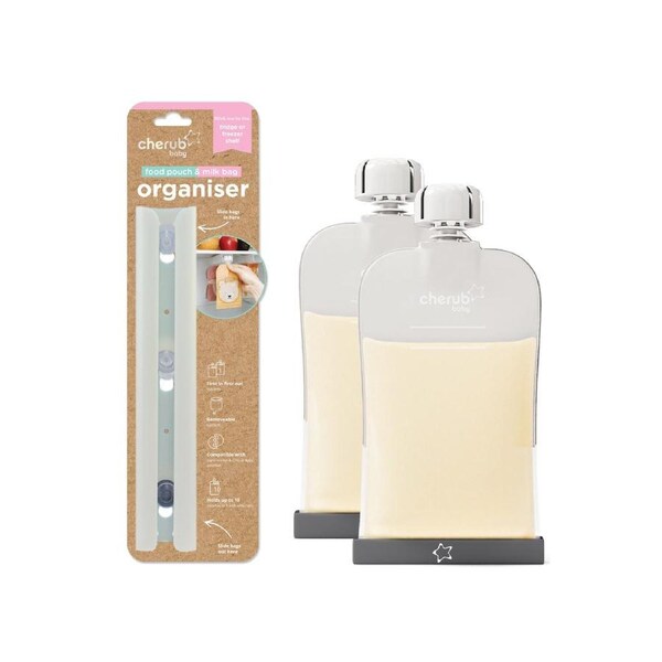 Cherub Baby Reusable 180ml Silicone Food Pouch Yoghurt Value 2PK Bundle Kit (BW)