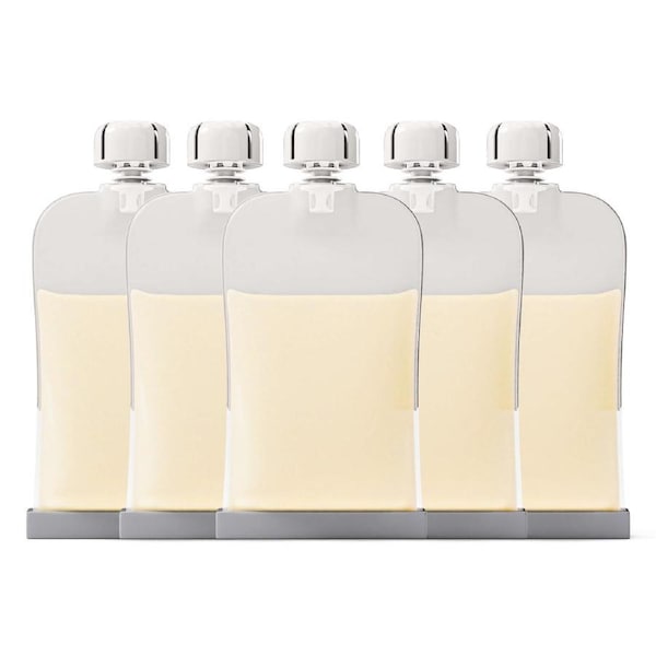 Cherub Baby Reusable 180ml Silicone Breast Milk & Food Pouches 5PK (BW)