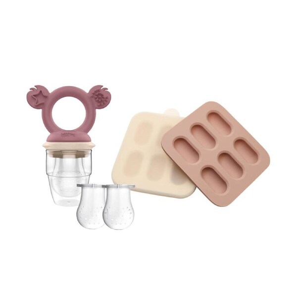Cherub Baby Silicone Fresh Food Feeder Set Dusty Rose & Sand (BW)
