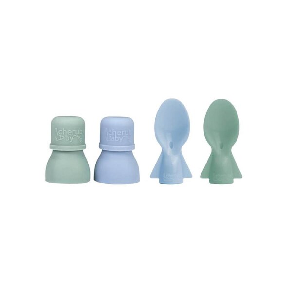 Cherub Baby Food Pouch Spoons & Spouts Bundle - Cerulean & Sage (BW)