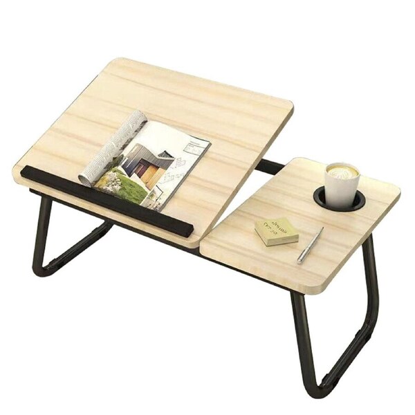 OZNALA Adjustable Foldable Laptop Stand Desk Table Tray Bed Study Cup Slot Portable for Indoor Picnic Tray White