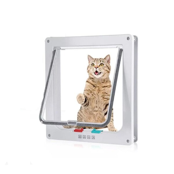 OZNALA 4-Way Safe Lockable Locking Pet Cat Dog Door Brushy Flap Screen-19.7*19*2