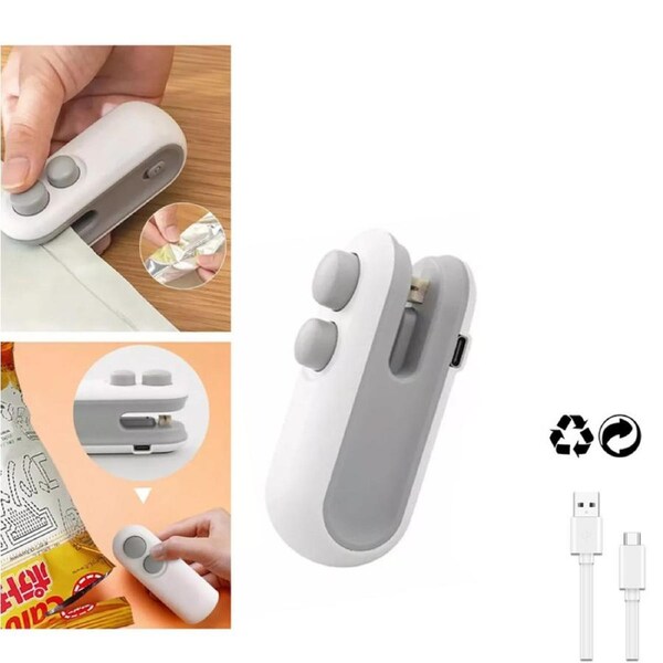 OZNALA 2-In-1 Magnetic Mini Auto Heat Sealer Rechargeable Snack Bag Sealer Machine-White