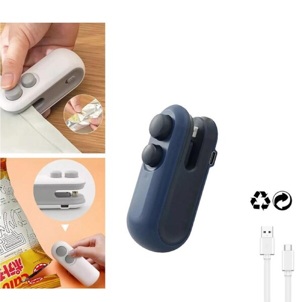 OZNALA 2-In-1 Magnetic Mini Auto Heat Sealer Rechargeable Snack Bag Sealer Machine-Blue