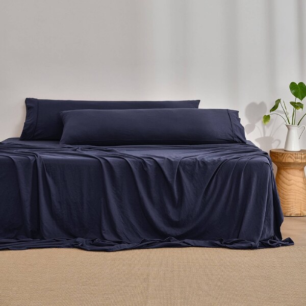 Dreamaker Superfine Washed Microfibre Body Pillowcase Twin Pack - Navy